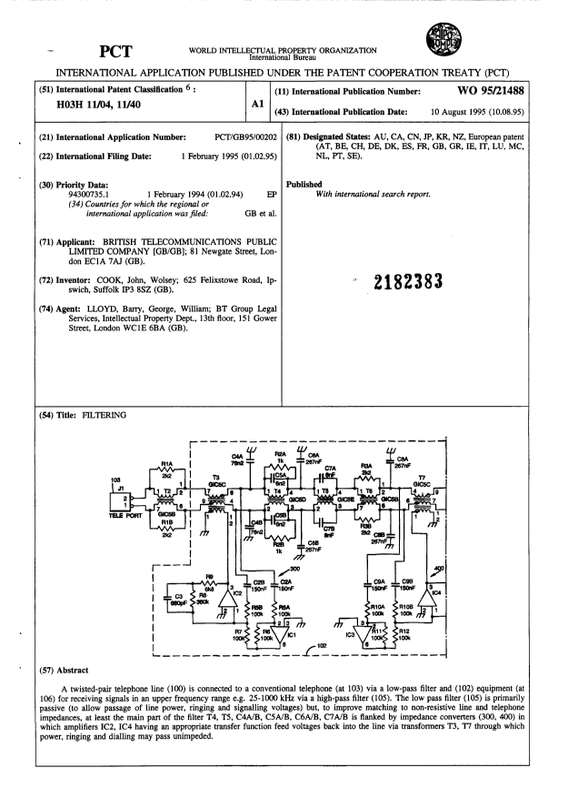 Canadian Patent Document 2182383. Abstract 19950810. Image 1 of 1