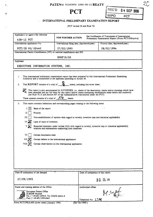 Document de brevet canadien 2183859. PCT 19960821. Image 1 de 22