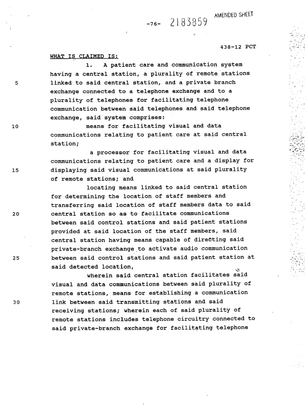 Document de brevet canadien 2183859. Revendications 19980406. Image 1 de 9