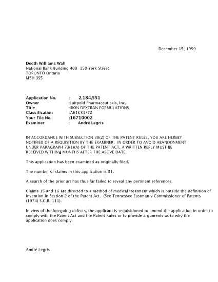 Document de brevet canadien 2184551. Poursuite-Amendment 19991215. Image 1 de 2