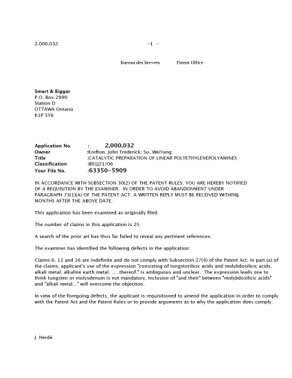 Canadian Patent Document 2184582. Prosecution-Amendment 19980424. Image 1 of 4