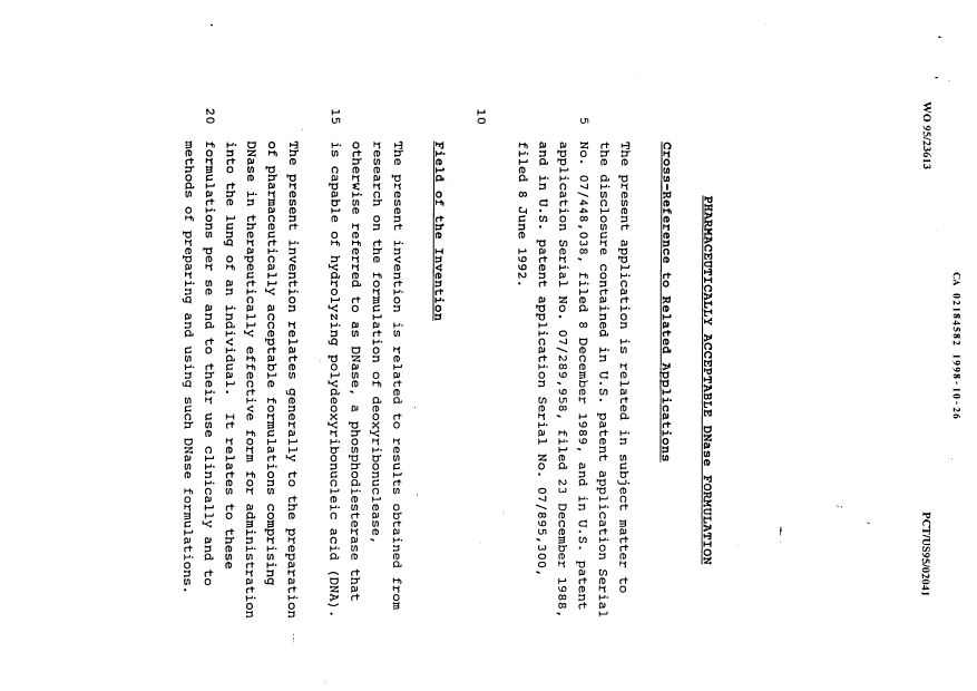 Canadian Patent Document 2184582. Description 19981026. Image 1 of 29