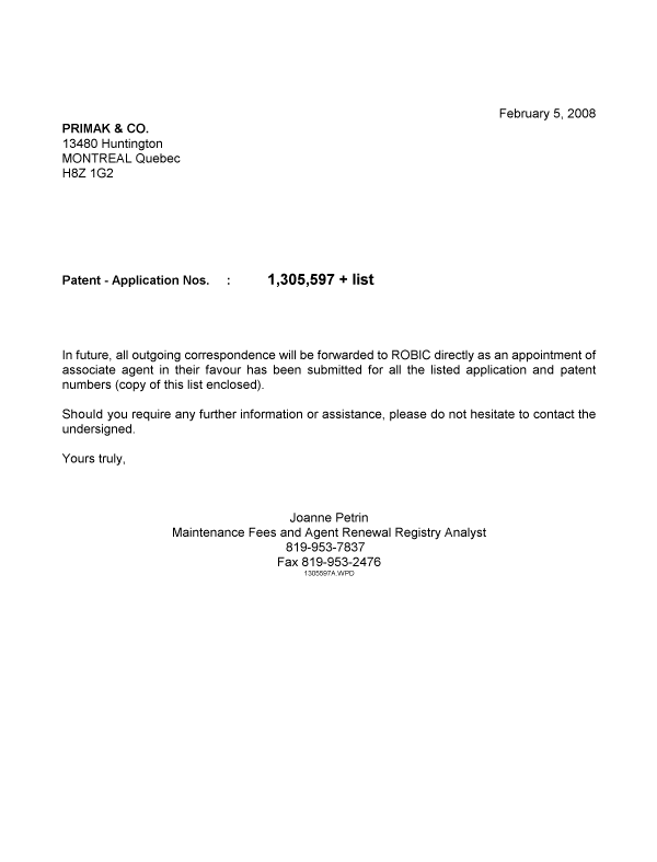 Canadian Patent Document 2184667. Correspondence 20080205. Image 1 of 1
