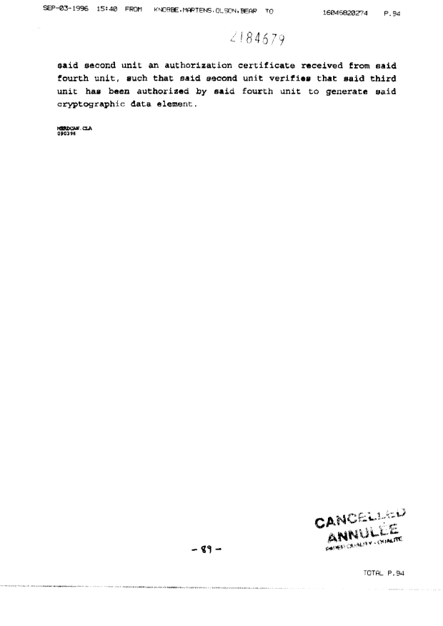 Canadian Patent Document 2184679. Correspondence 19960930. Image 93 of 93