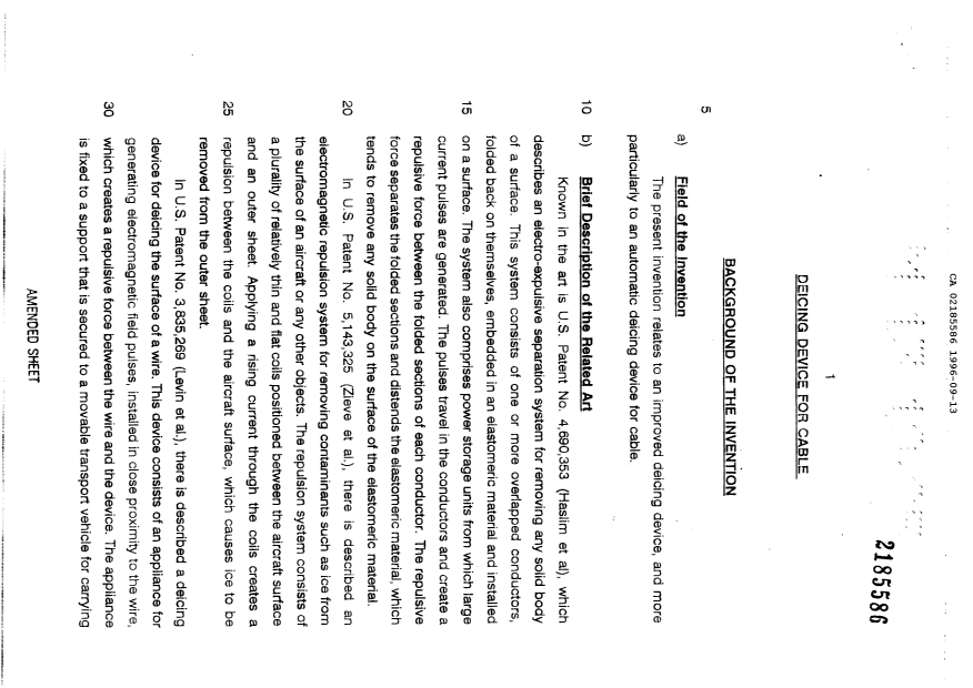 Canadian Patent Document 2185586. Description 19951213. Image 1 of 5