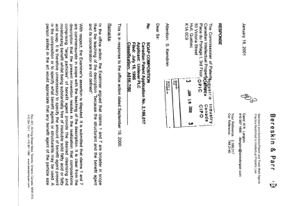 Canadian Patent Document 2186017. Prosecution-Amendment 20001218. Image 1 of 5