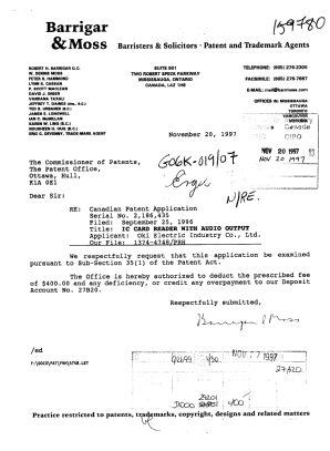 Canadian Patent Document 2186435. Prosecution-Amendment 19971120. Image 1 of 1
