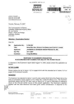 Canadian Patent Document 2186555. Prosecution-Amendment 20070213. Image 1 of 7