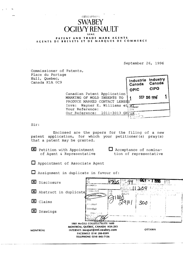 Document de brevet canadien 2186570. Cession 19960926. Image 1 de 19