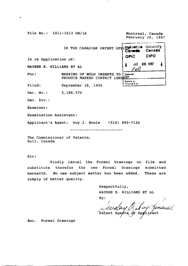 Canadian Patent Document 2186570. Correspondence 19970226. Image 1 of 4