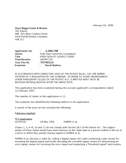 Canadian Patent Document 2186748. Prosecution-Amendment 19981203. Image 1 of 2