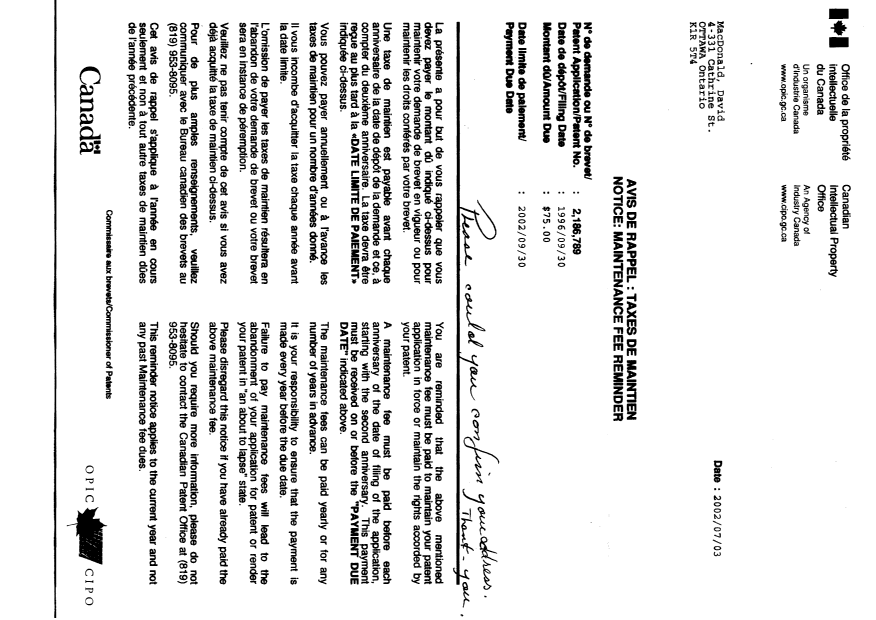 Canadian Patent Document 2186789. Correspondence 20011203. Image 1 of 1