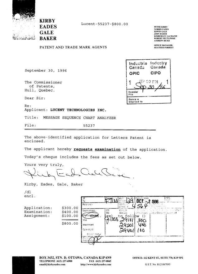 Document de brevet canadien 2186799. Cession 19960930. Image 1 de 11