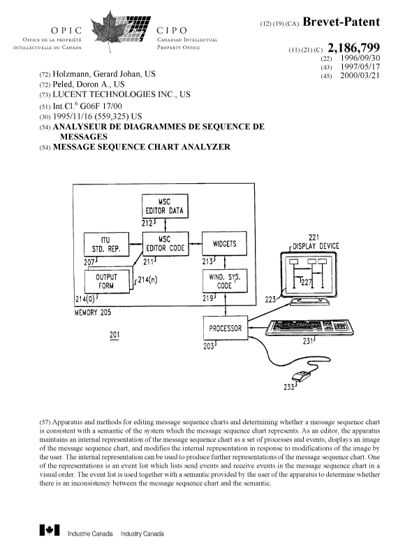 Document de brevet canadien 2186799. Page couverture 20000211. Image 1 de 1