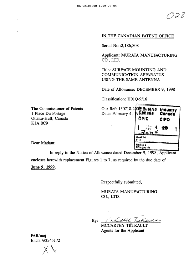 Document de brevet canadien 2186808. Poursuite-Amendment 19990204. Image 1 de 1