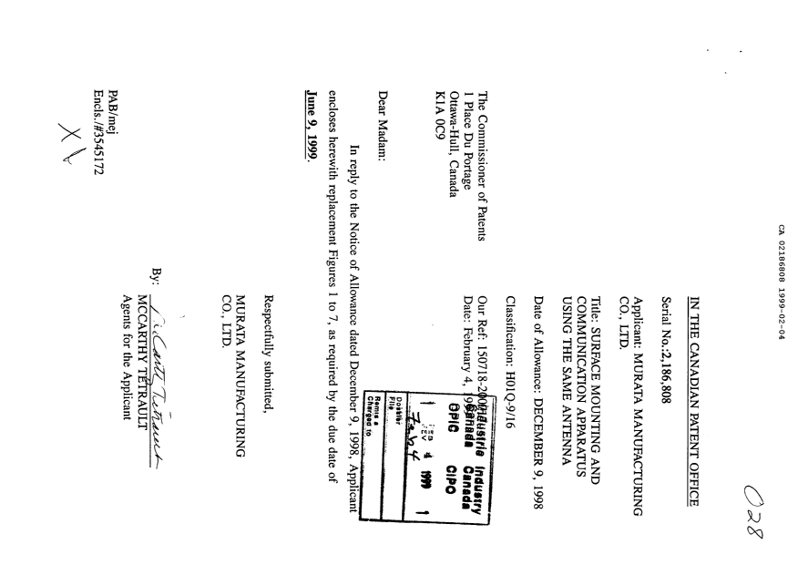 Canadian Patent Document 2186808. Prosecution-Amendment 19990204. Image 1 of 1