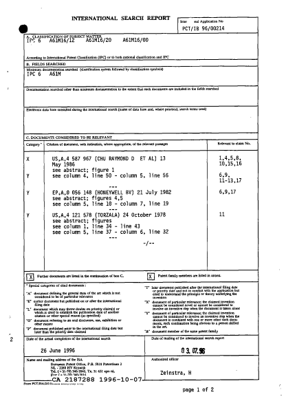 Canadian Patent Document 2187288. International Preliminary Examination Report 19961007. Image 2 of 8