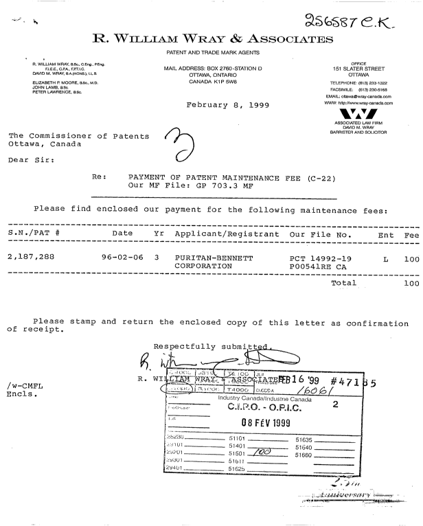 Document de brevet canadien 2187288. Taxes 19990208. Image 1 de 1