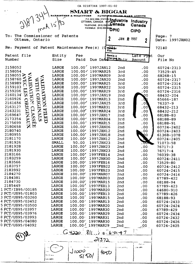Document de brevet canadien 2187344. Taxes 19970102. Image 1 de 1