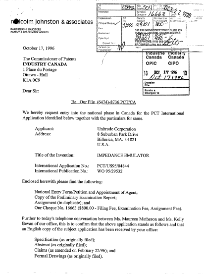 Document de brevet canadien 2188128. Cession 19961017. Image 1 de 11