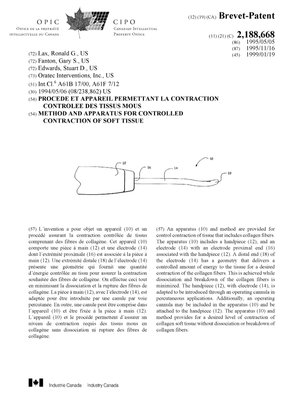 Document de brevet canadien 2188668. Page couverture 19981123. Image 1 de 1