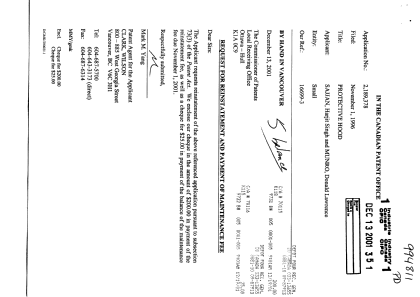 Document de brevet canadien 2189378. Taxes 20001213. Image 1 de 1