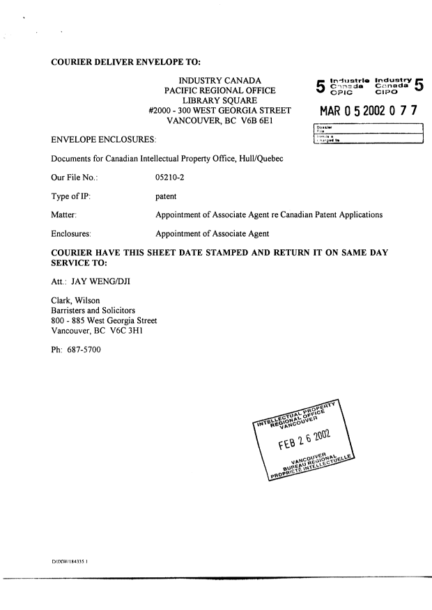 Canadian Patent Document 2189378. Correspondence 20011205. Image 2 of 8