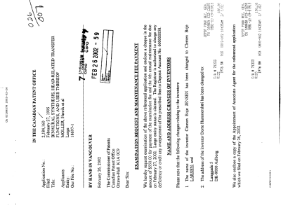 Canadian Patent Document 2189378. Prosecution-Amendment 20011226. Image 1 of 8