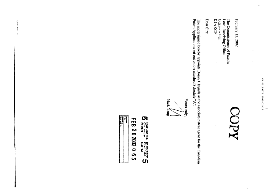 Document de brevet canadien 2189378. Poursuite-Amendment 20011226. Image 3 de 8