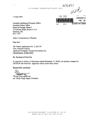 Canadian Patent Document 2189378. Correspondence 20041214. Image 1 of 1