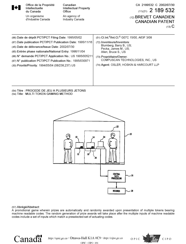Document de brevet canadien 2189532. Page couverture 20020625. Image 1 de 1