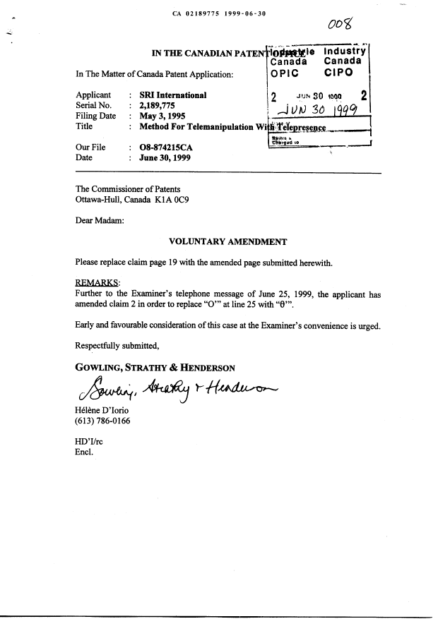 Canadian Patent Document 2189775. Prosecution-Amendment 19981230. Image 1 of 2