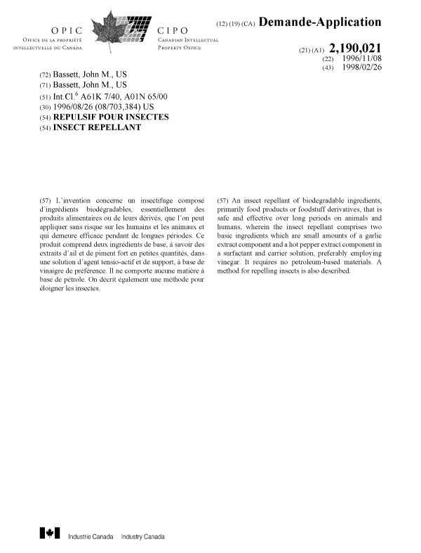 Document de brevet canadien 2190021. Page couverture 20001208. Image 1 de 1