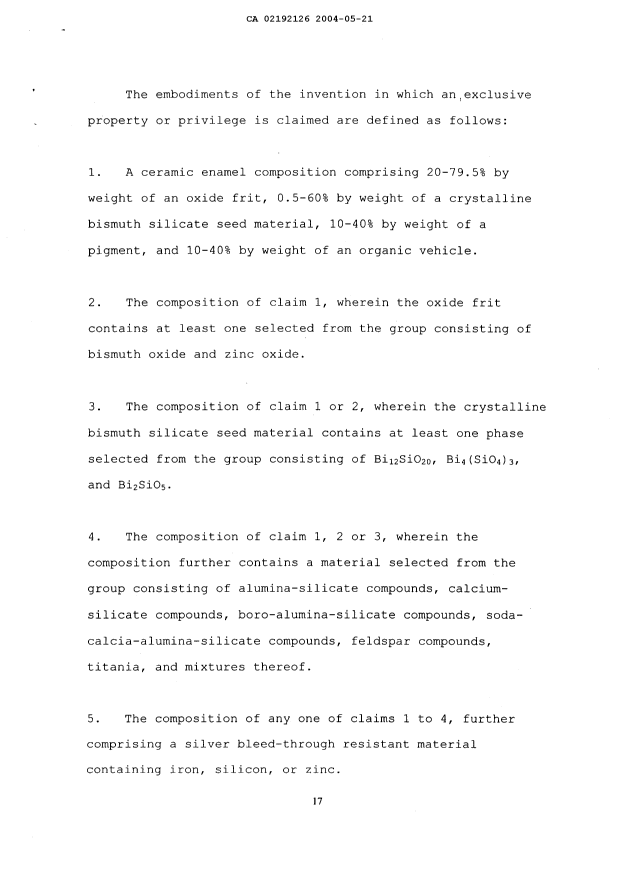 Document de brevet canadien 2192126. Revendications 20040521. Image 1 de 3