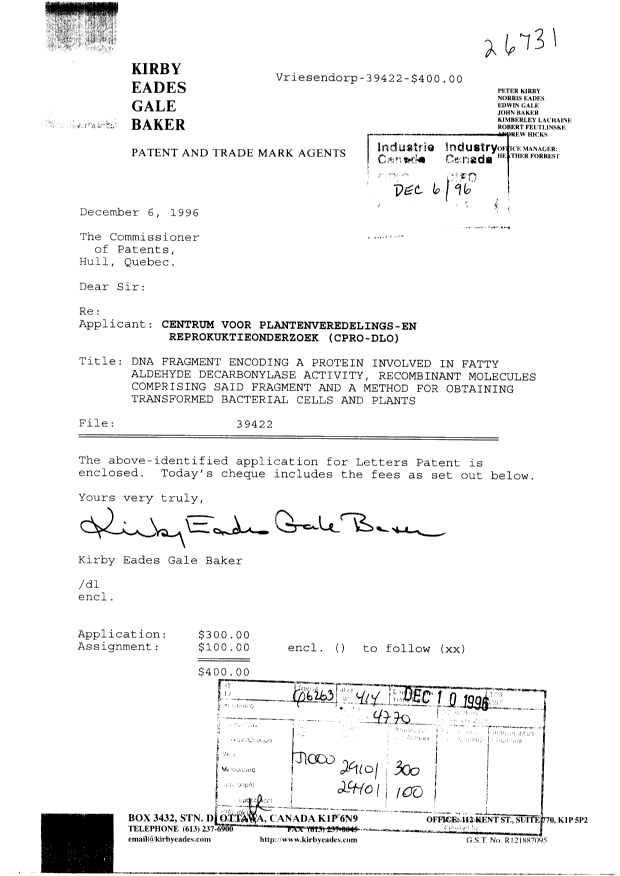Document de brevet canadien 2192260. Cession 19961206. Image 1 de 6