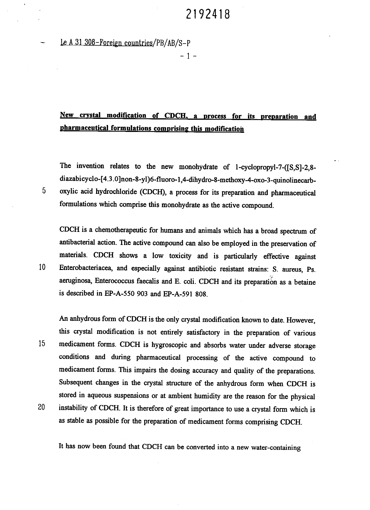 Canadian Patent Document 2192418. Description 19961209. Image 1 of 12