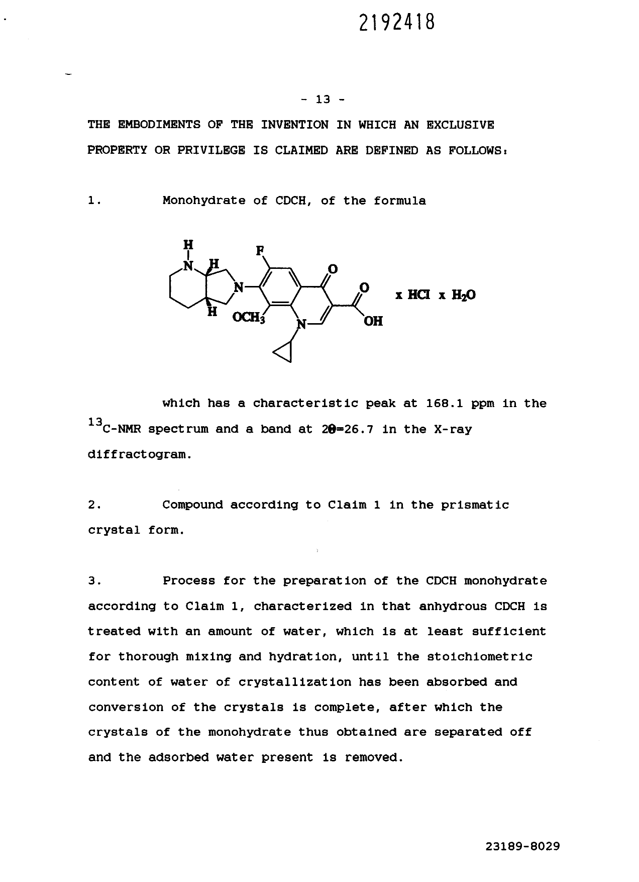 Canadian Patent Document 2192418. Claims 19961209. Image 1 of 3