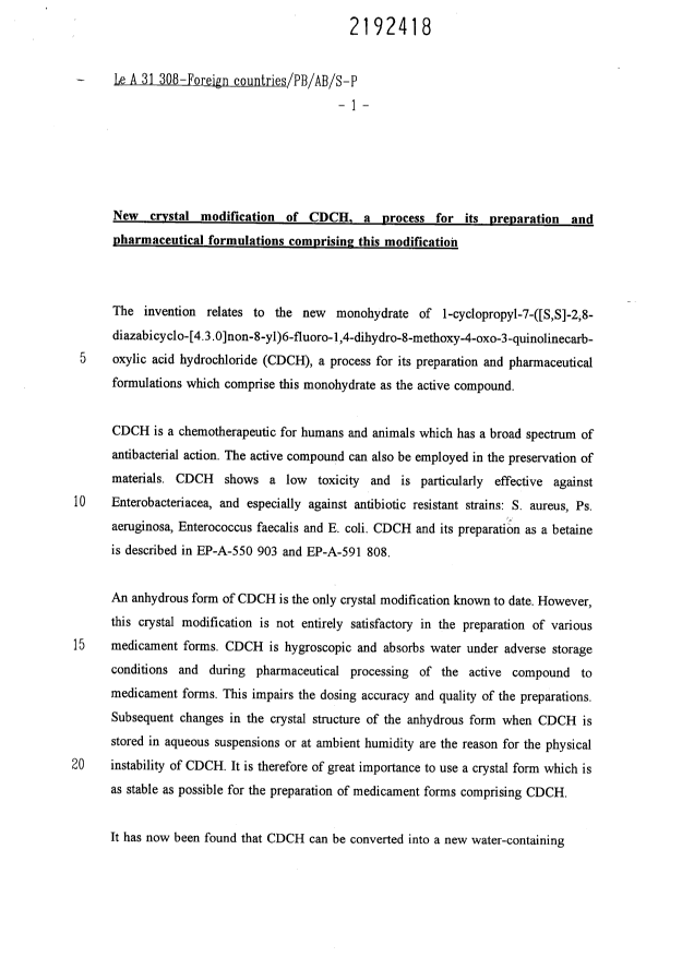Canadian Patent Document 2192418. Description 19991205. Image 1 of 14