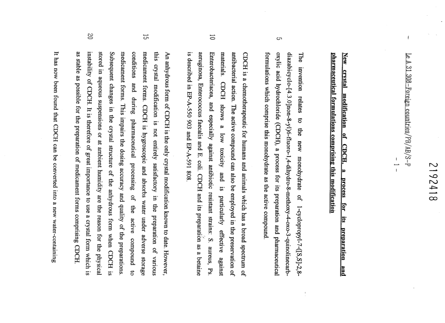 Document de brevet canadien 2192418. Description 19991205. Image 1 de 14