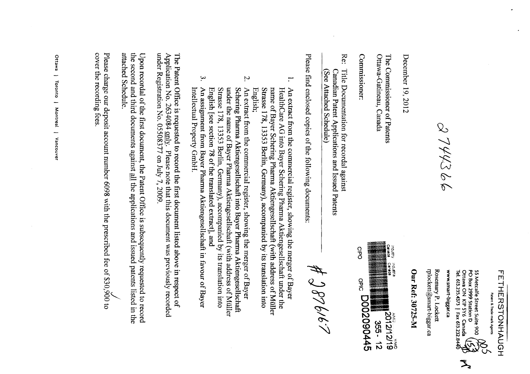 Document de brevet canadien 2192418. Cession 20111219. Image 1 de 272