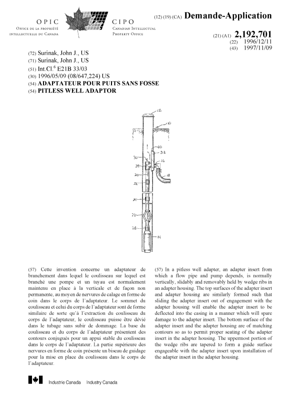 Canadian Patent Document 2192701. Cover Page 19980824. Image 1 of 1