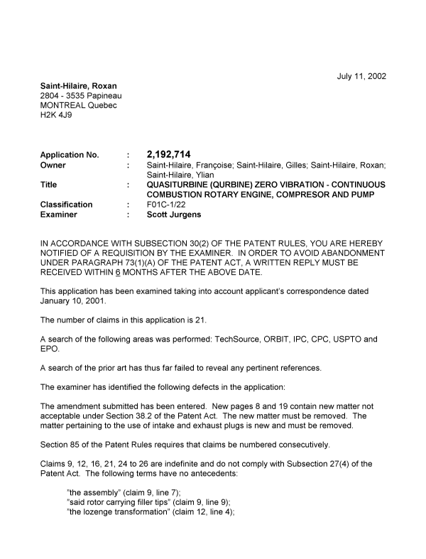 Document de brevet canadien 2192714. Poursuite-Amendment 20011211. Image 1 de 2