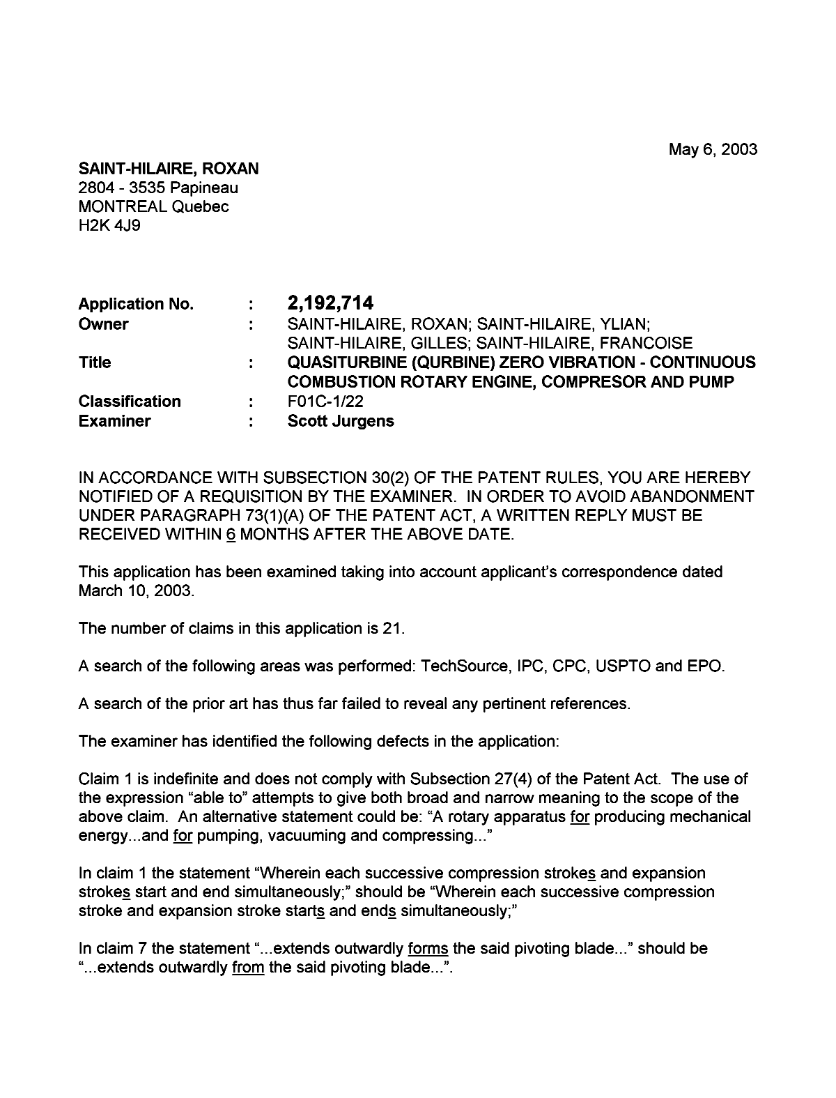 Document de brevet canadien 2192714. Poursuite-Amendment 20021206. Image 1 de 2