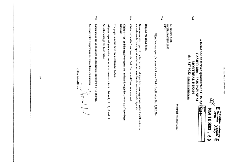 Document de brevet canadien 2192714. Poursuite-Amendment 20021210. Image 1 de 18