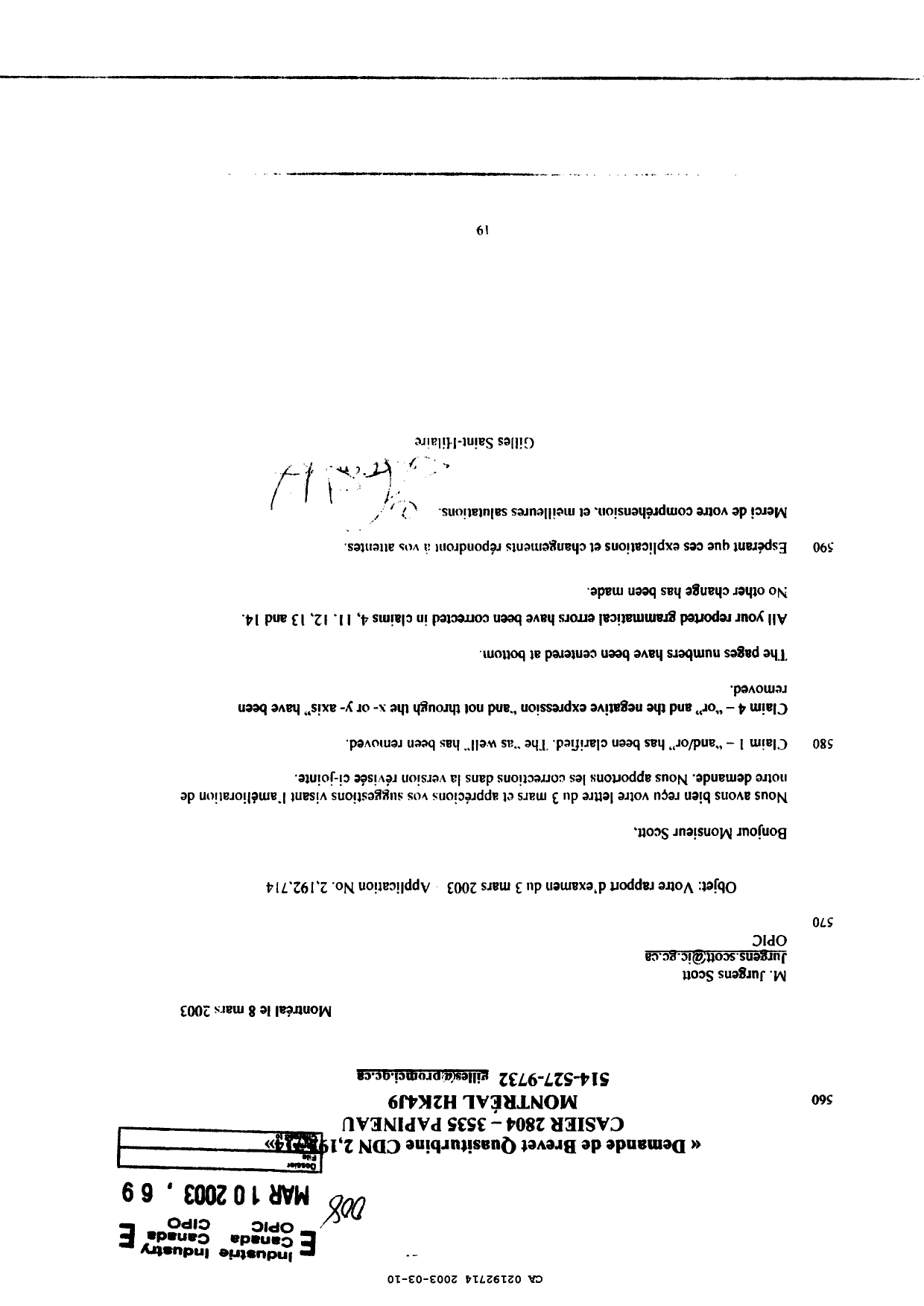 Document de brevet canadien 2192714. Poursuite-Amendment 20021210. Image 1 de 18