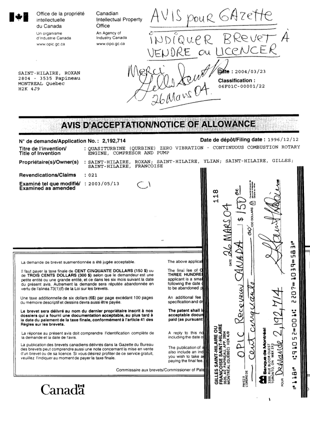 Document de brevet canadien 2192714. Correspondance 20031202. Image 2 de 2