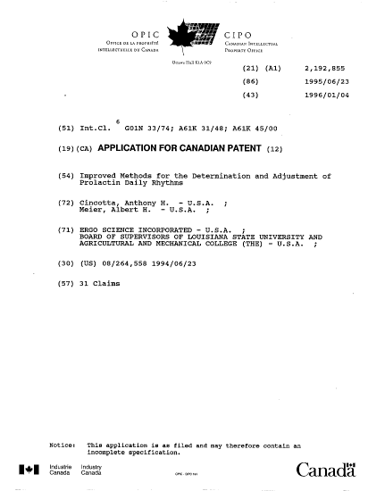 Canadian Patent Document 2192855. Cover Page 19980623. Image 1 of 1