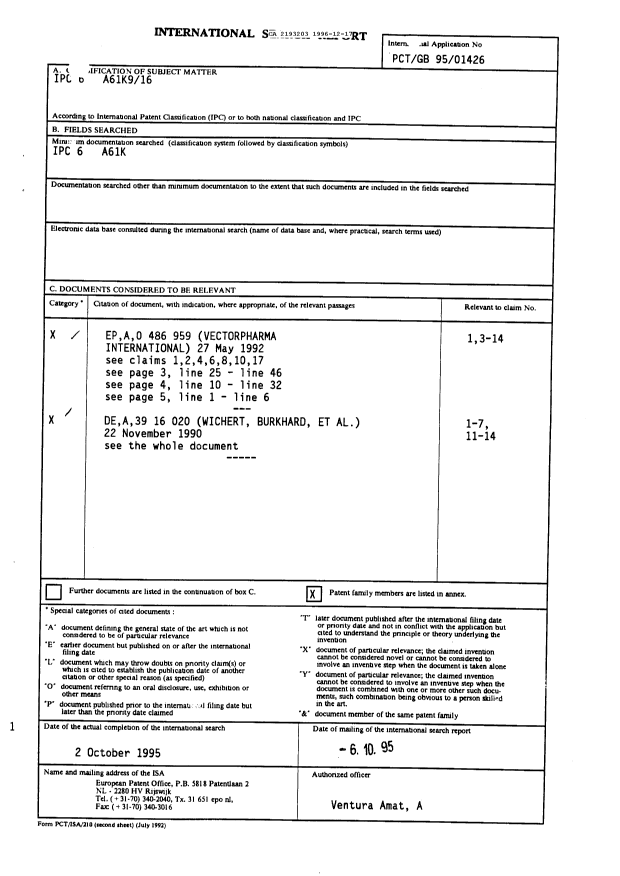 Canadian Patent Document 2193203. International Preliminary Examination Report 19961217. Image 1 of 11