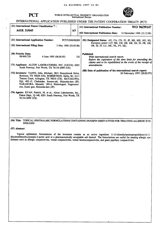 Document de brevet canadien 2195094. Abrégé 19971201. Image 1 de 1