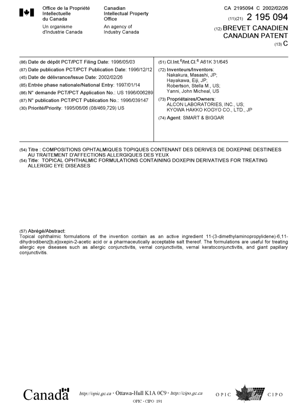 Document de brevet canadien 2195094. Page couverture 20020122. Image 1 de 1